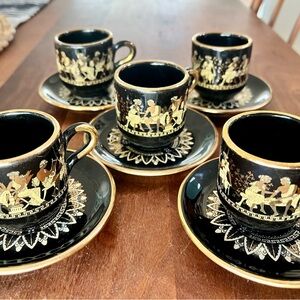 Black and 24K Gold Greek Motif Espresso Cup Set